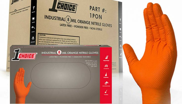 1st Desire Mechanic Latex Free Disposable Orange Nitrile 8 Mil Gloves Non Vinyl