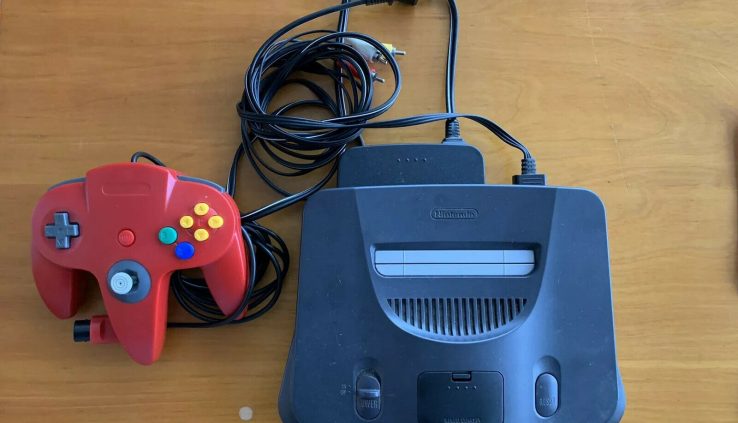 Nintendo 64 Charcoal Grey Console W/red Controller