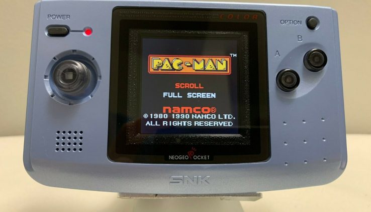 Backlit Neo Geo Pocket Color Platinum Blue w/Contemporary Glass Lens + Pac-Man!