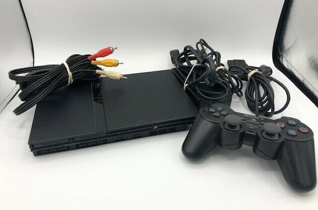 Sony PlayStation 2 Slim Gloomy Console + Controller, Energy Cable, AV Cable Examined