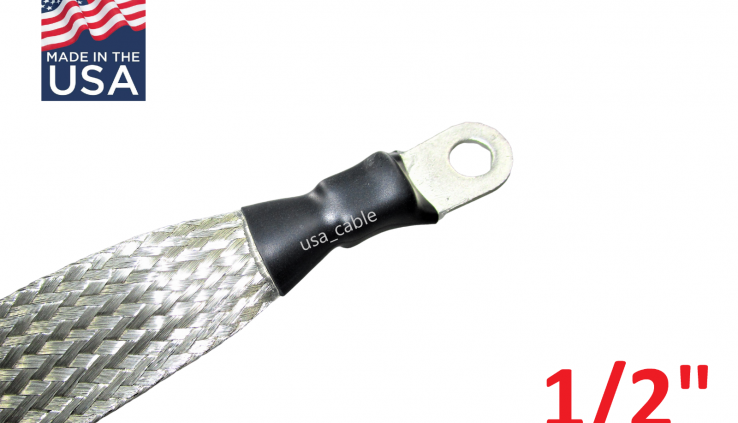 1/2″ in Flat Tinned Braided Terminals Stud Lug. Car Ground Strap. USA