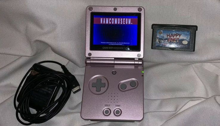 NINTENDO GAMBOY ADVANCE SP CONSOLE CHARGER AND 2 Video games! Overjoyed Toes Namco Museum!