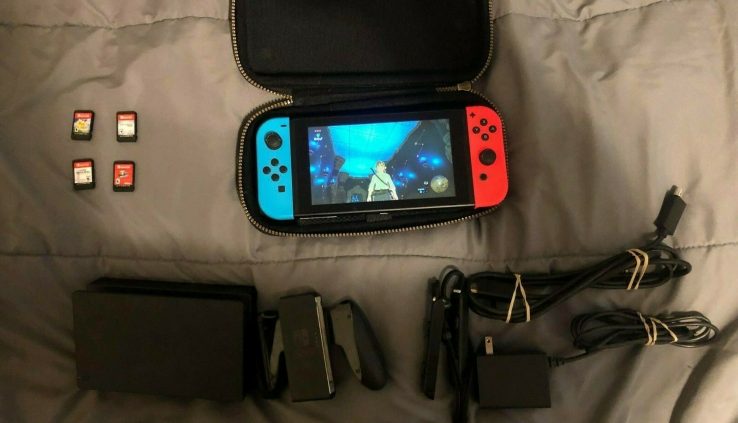 Nintendo Swap 32GB Grey Console with Neon Red and Neon Blue + Case + Games
