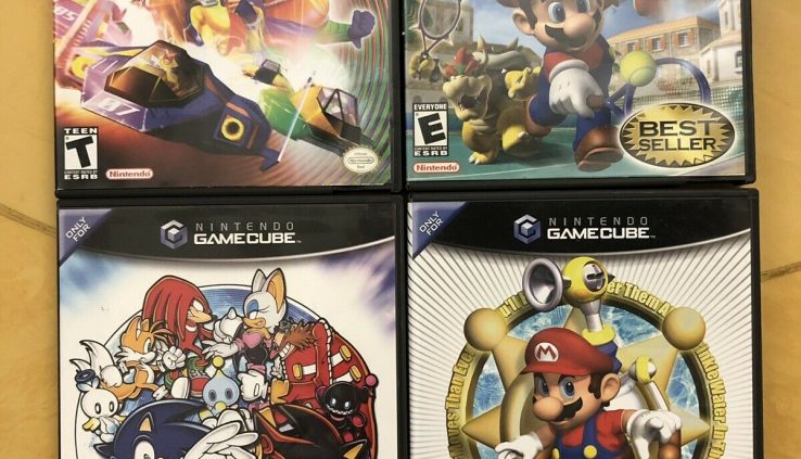 Gamecube Recreation Lot Bundle Sonic 2, Mario Tennis, F-Zero GX, Big Mario Sunshine
