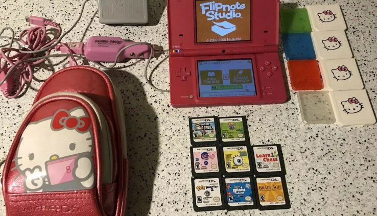 Nintendo DS Handheld Console – Darkish Pink Bundle Wall N Automobile Charger 8 Video games Mario