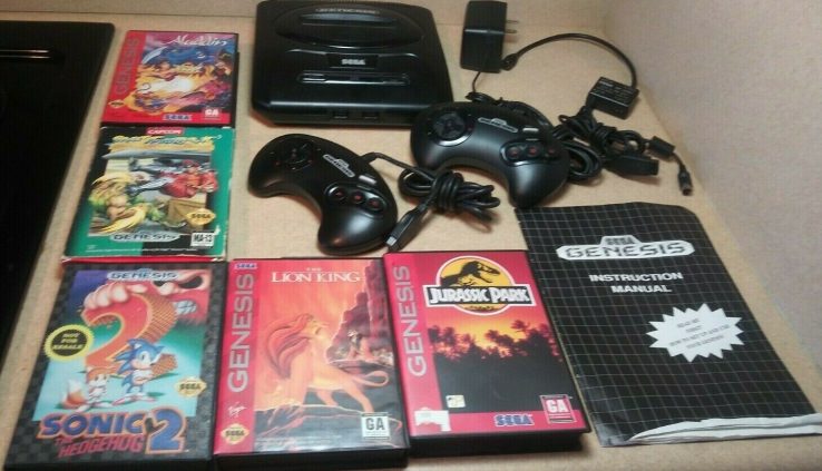 Sega Genesis Total With 2 Controllers 5 Games & Instruction Handbook