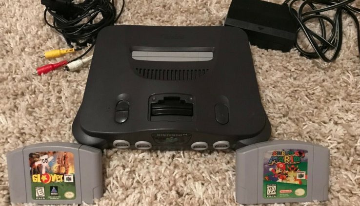 Nintendo 64 Console with Cables & Games, Mario 64 & Glover, All Working
