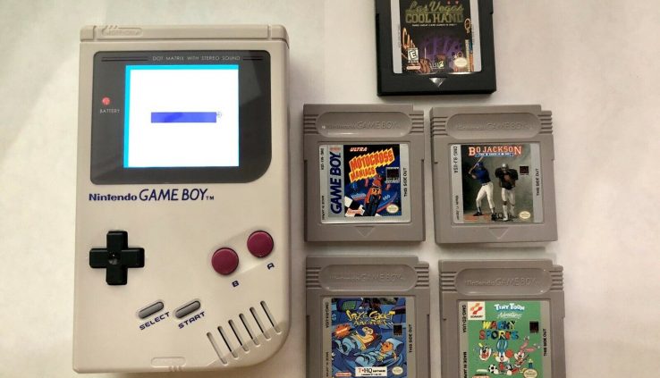 Customary Grey Gameboy DMG w/ Bivert and Backlight Mod Entails 5 Video games