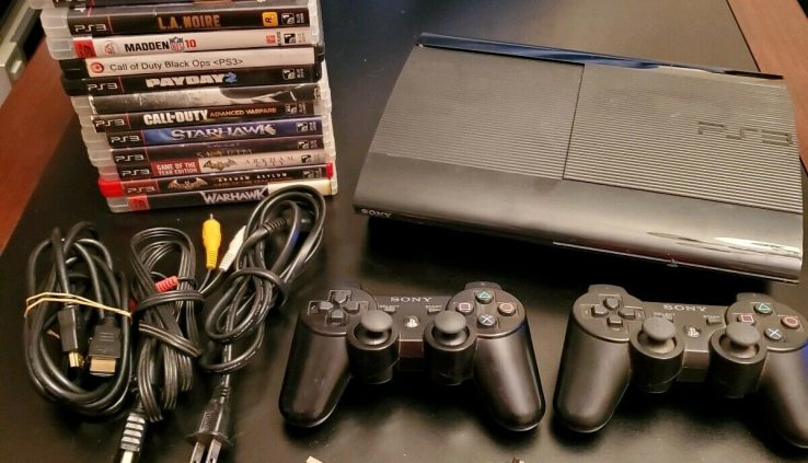PlayStation 3 PS3 Spacious Slim CECH-4001C 500GB Bundle 2 controllers 22 Games