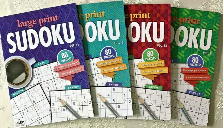 4 Sudoku Puzzle Books Vol 11-14 Appropriate Print Lot Solve Video games Entertain Pastime Pap