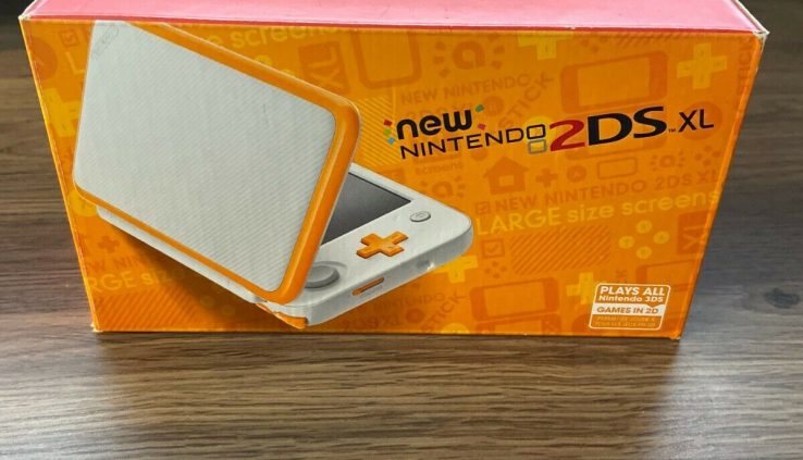 Worn Nintendo 2DS XL White and Orange with usual box and charging cable