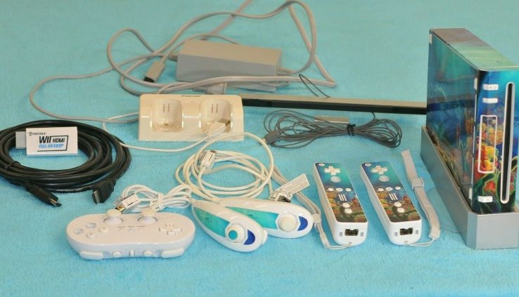 Nintendo Wii Gaming System w/Seascape Pores and skin and Instruments – Be conscious below