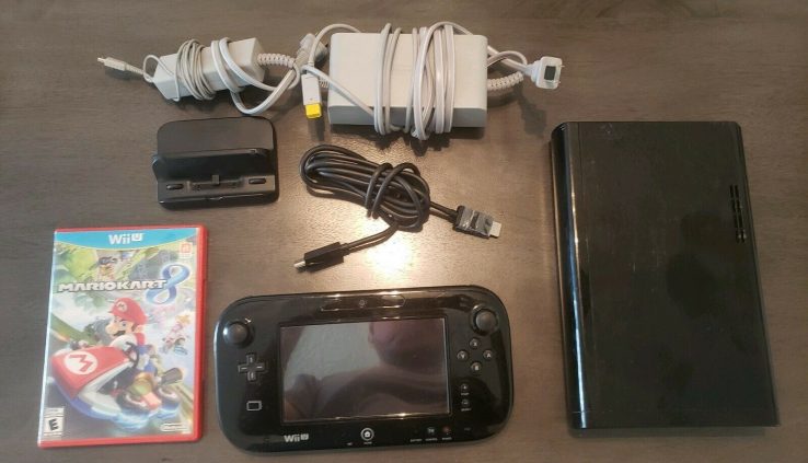 Nintendo Wii U Region 32GB Shadowy Console TESTED W Mario Kart 8 & Sensor Bar