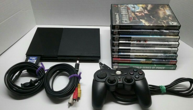 TESTED**Traditional Playstation2 PS2 Sony Slim Console Bundle 8 Video games SCPH-90001
