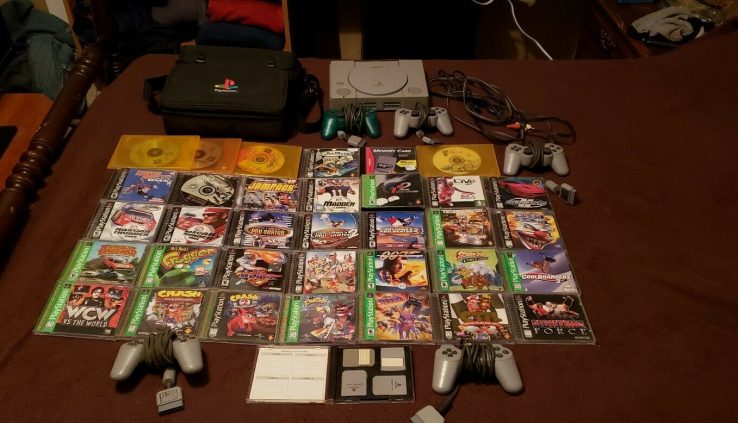 PlaystationOne With 33 Games 5 Controllers & Carrying Case 4 memory cards L@@okay!