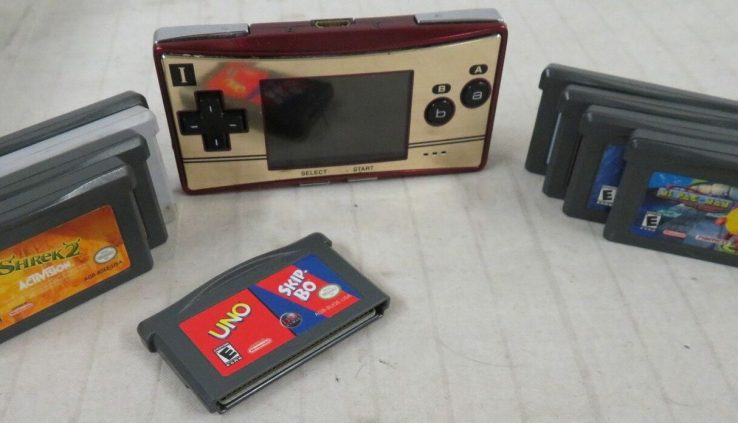 Nintendo GameBoy Micro Gold Red Handheld 9 Video games