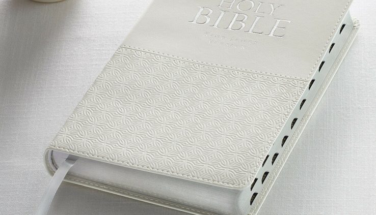 KJV Holy Bible King James Model White Faux Leather-essentially essentially based Thumb Listed Model NEW