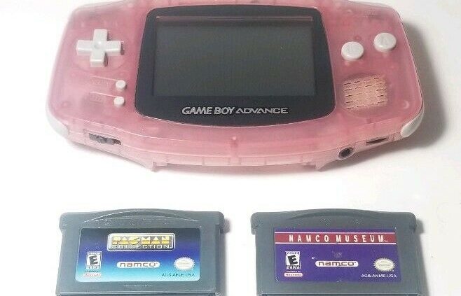 Nintendo Gameboy Advance Transparent Red Fuchsia AGB-001 with 2 Video games Examined