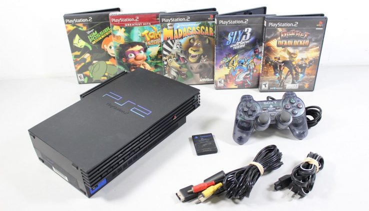 Sony PS2 Console, Controller, 5 Games, 8MB Mem Card, Cords TESTED – SCPH-39001