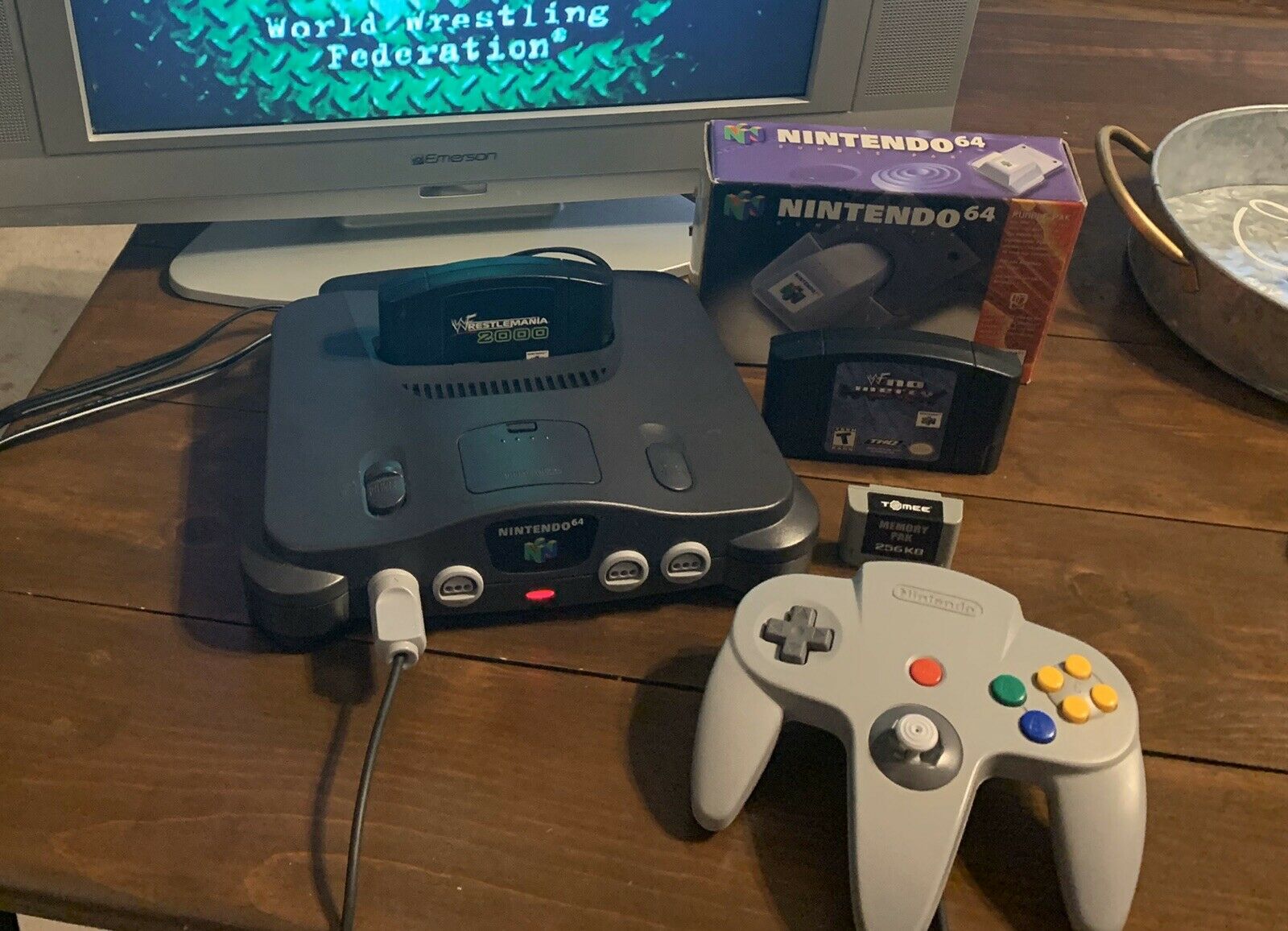 Nintendo 64 BLACK ConsoleAll HookupsControllerRumble Pack2