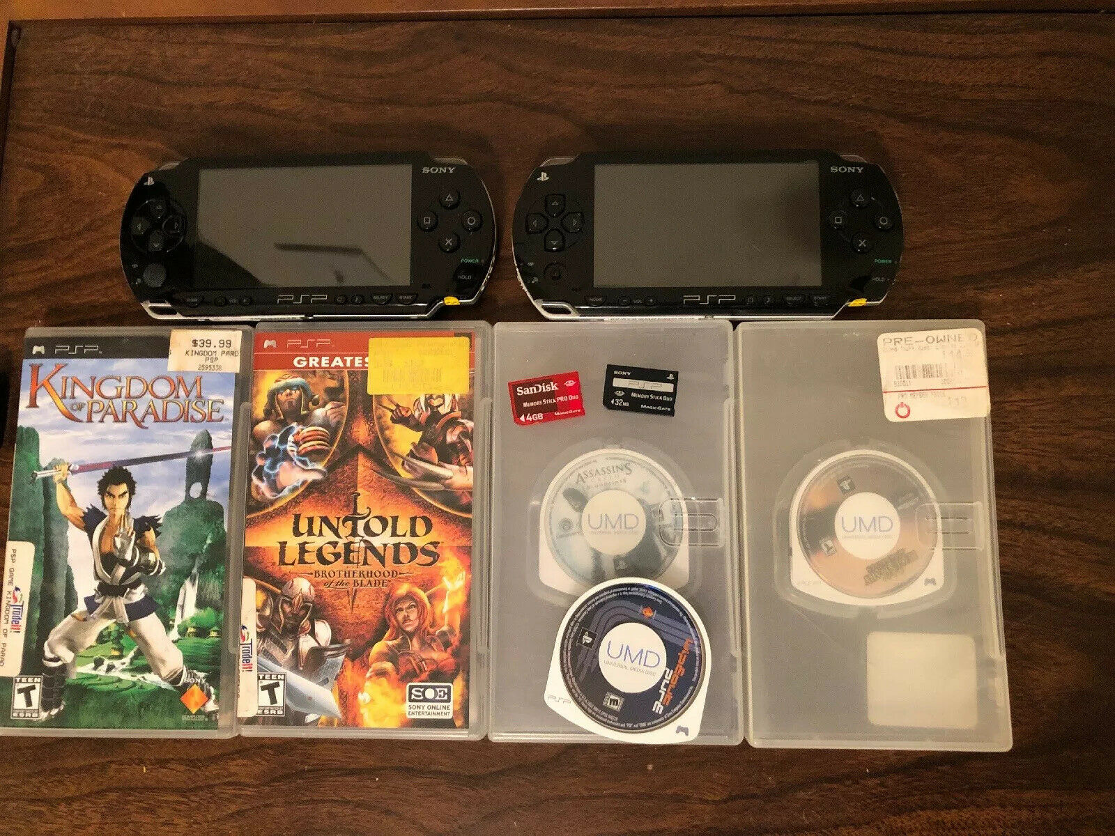 Sony PSP 1001 Bundle 2 Consoles Memory Cards 5 Video games Lot