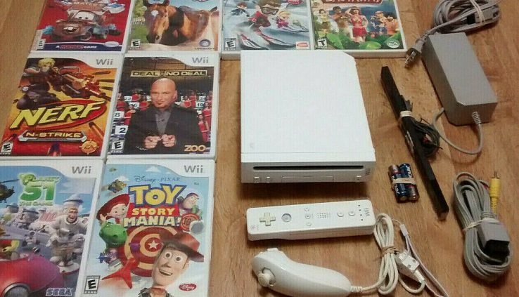 Nintendo Wii Console Bundle With  Eight Family Video games