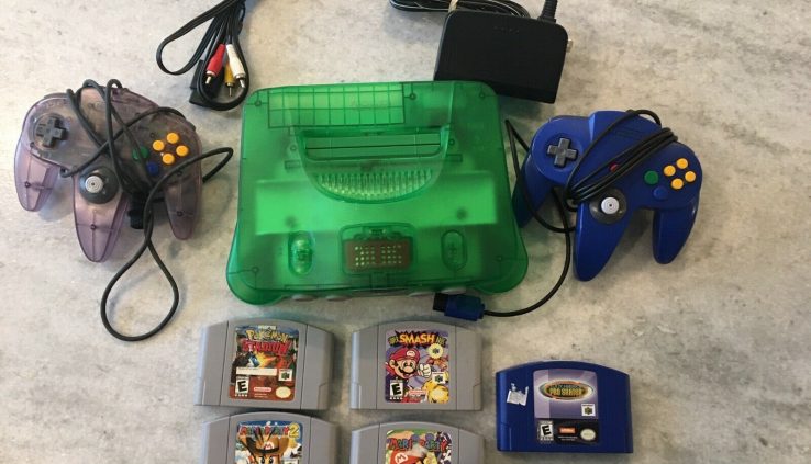 Nintendo 64 N64 Jungle Green Console Lot w/ 5 Games Rupture, Mario Birthday party 1 2
