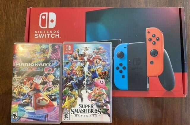 Nintendo Switch 32GB Console w/ Red and Blue Pleasure-Con Mariokart Substantial Smash Bros