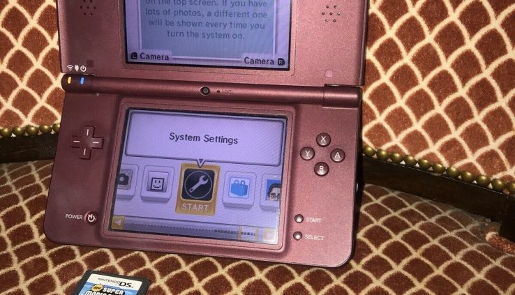 Nintendo DSi XL Burgundy Wine Crimson With Charger And New Intellectual Mario Bros Game