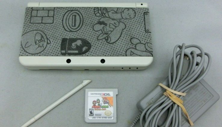 Unique Nintendo 3DS Wide Mario White Version System w/Charger & Mario Luigi paper
