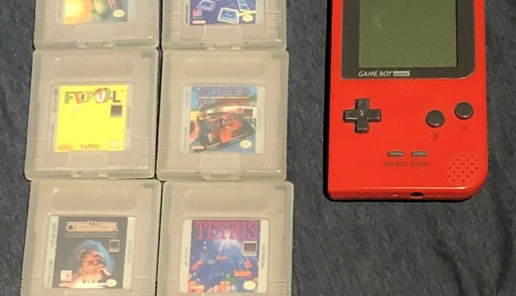 Gameboy Pocket Crimson RARE 1st Edition Moving Situation Working + 6 Games