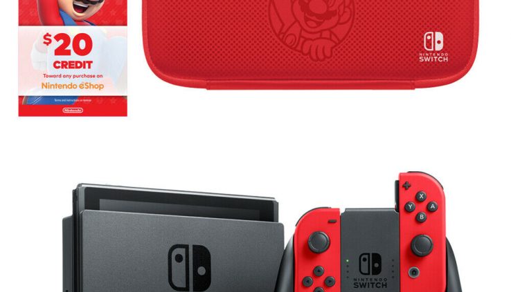 NEW Nintendo Switch Bundle Mario Purple Joy-Con + $20 Nintendo eShop Credit ranking + Case