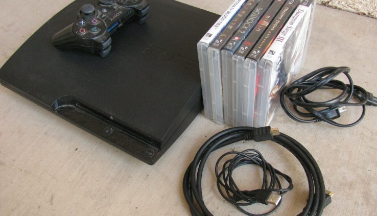 Sony PS3 slim 160GB with 6 video games, 1 controller, and  3 cords, examined and dealing