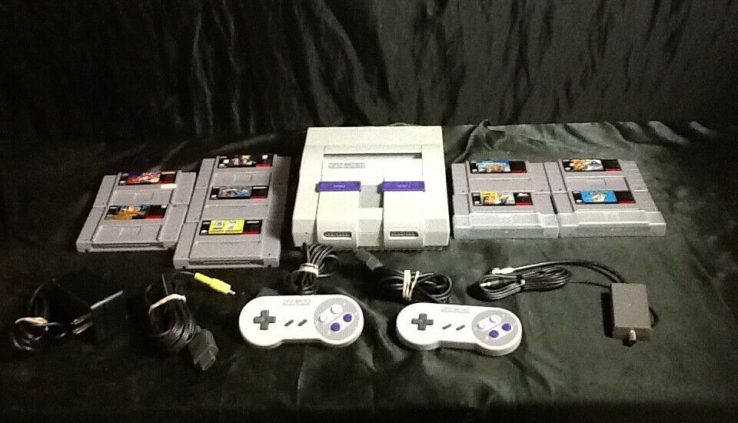 Nintendo SNES Bundle – 2 Controllers – 9 Games – Examined and Works