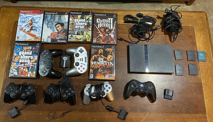 Playstation2 Console Lot – 21 Games – 6 Controllers – 5 Reminiscence Cards