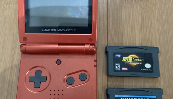 Nintendo GameBoy Advance GBA SP AGS-001 Flame Red Intention Bundle + Video games Lot READ