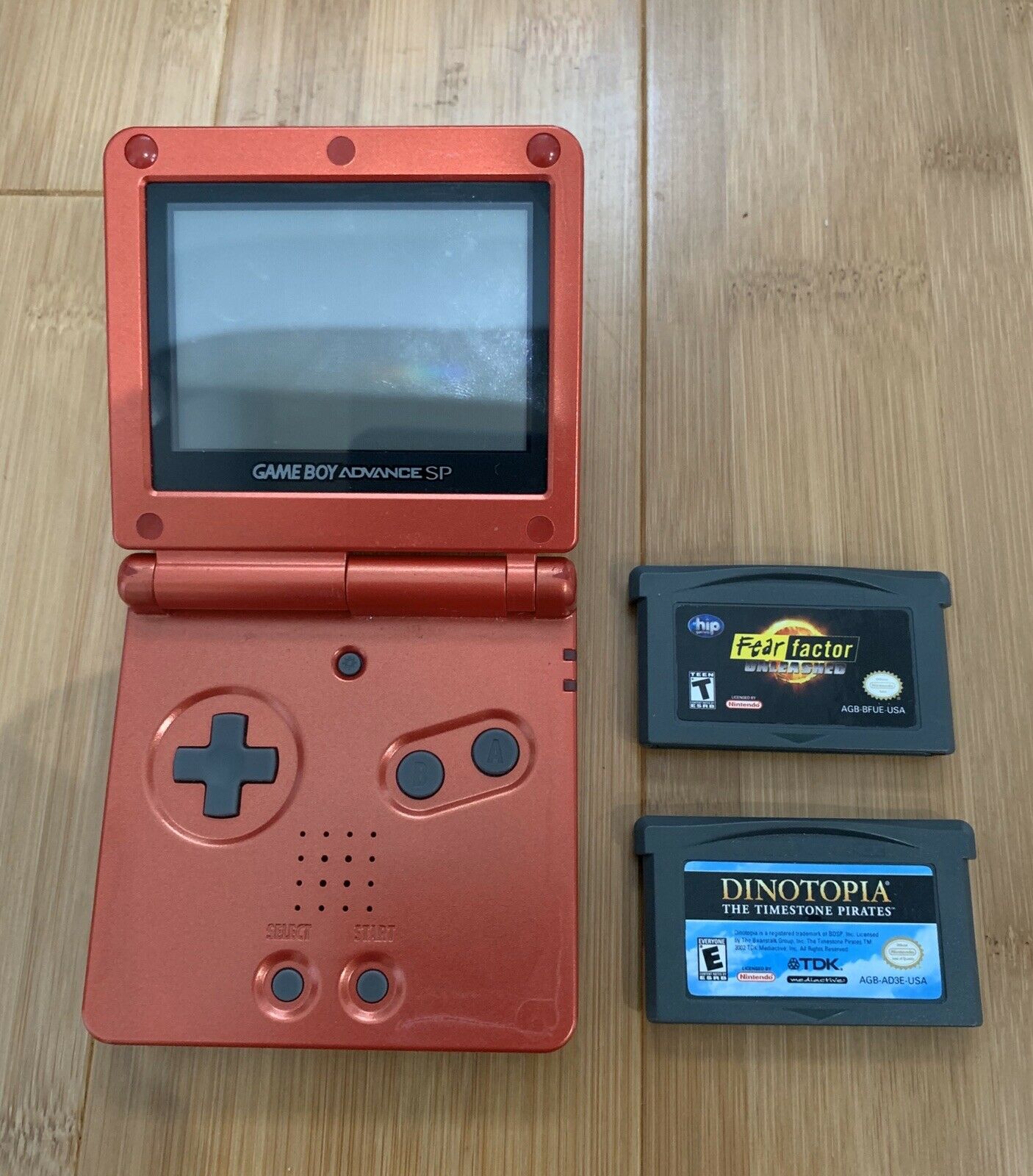 Nintendo GameBoy Advance GBA SP AGS-001 Flame Red Intention Bundle ...