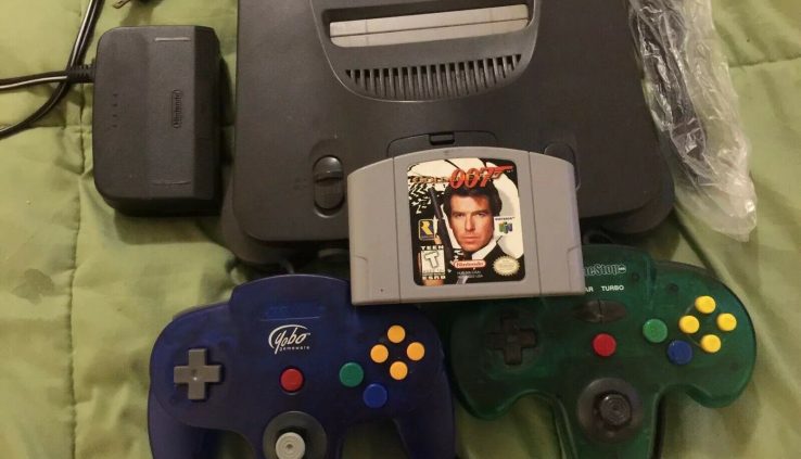 Nintendo 64 Machine/ Console With Goldeneye 007, Two Controllers, Cords Total