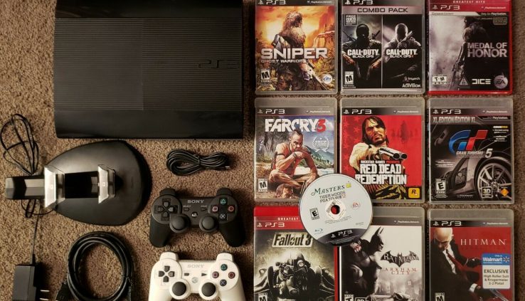 Playstation3 (PS3) 250GB Neat Slim, 2 Controllers, Dual Rapid Charger,11 Video games