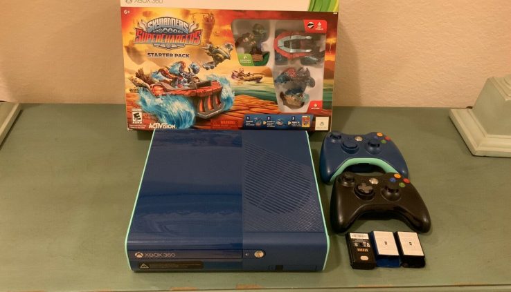 Blue Xbox 360 Game Console With Skylander Supercharger Starter Dwelling Extinct 500gb