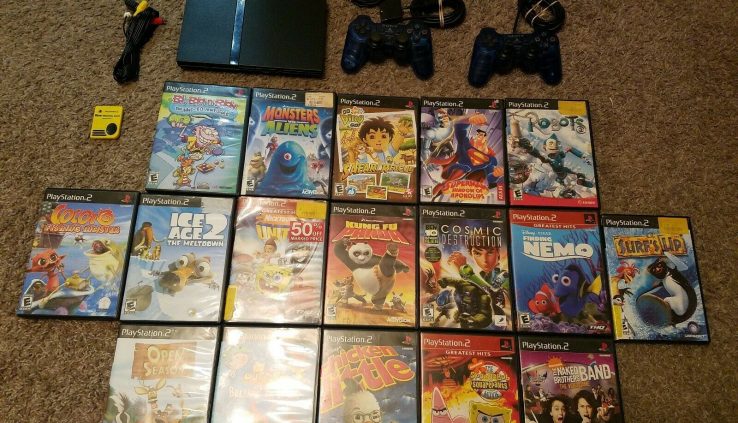 PlayStation 2 Slim Sad PS2 Console 2 Controllers 17 Video games Bundle Kid’s Lot!