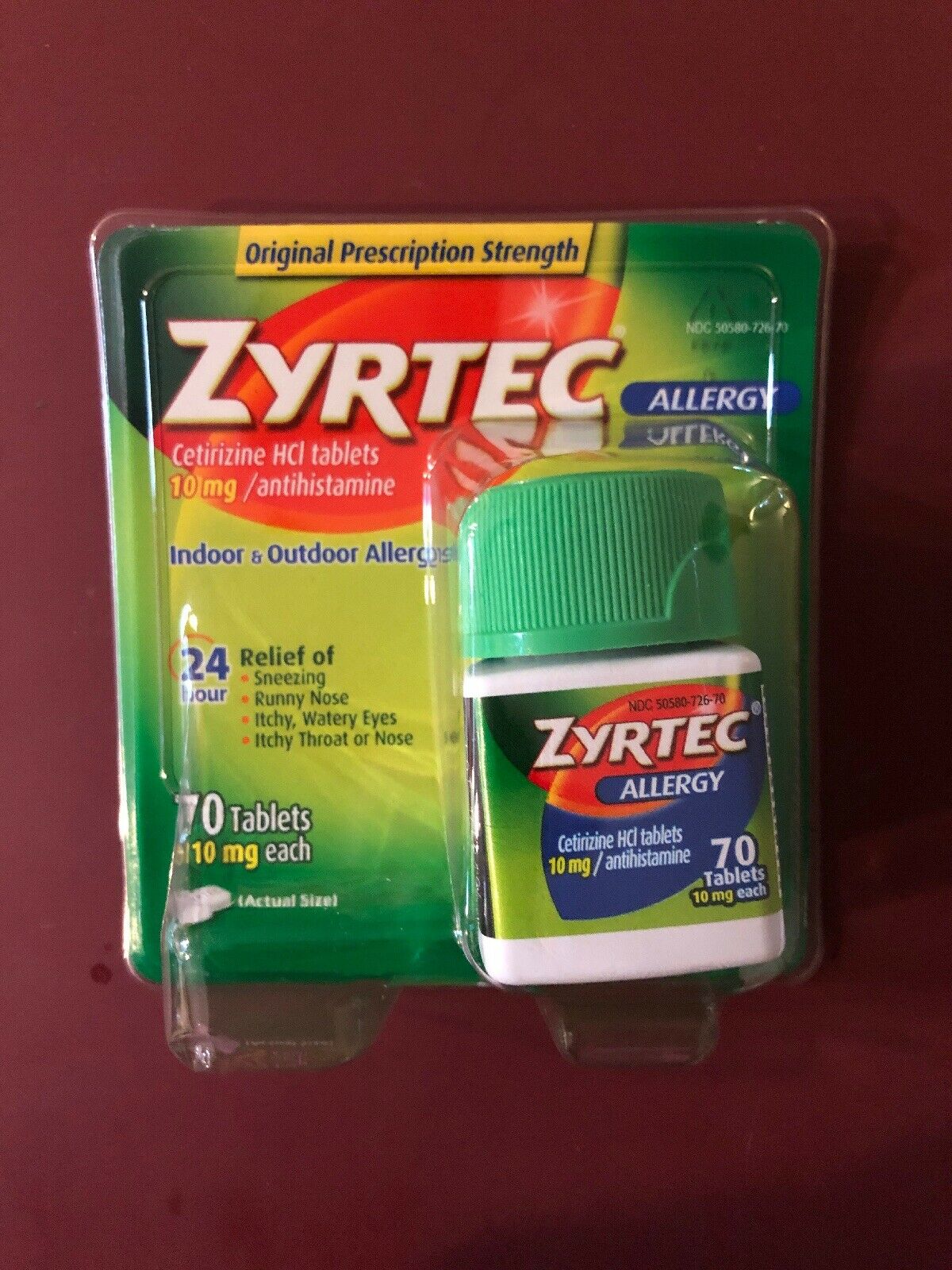 Zyrtec Hypersensitive response 24 Hour 70 Tablets 10mg every. Exp 06/