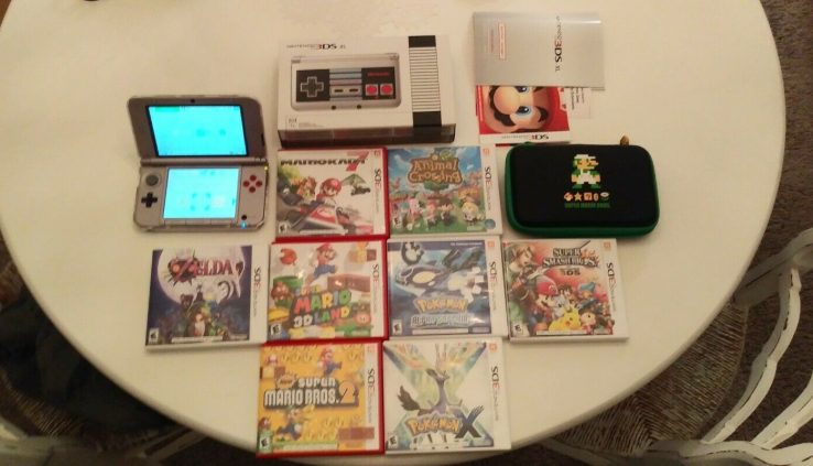 Nintendo 3DS XL Retro NES Version Silver Handheld System with 8 games w/cases