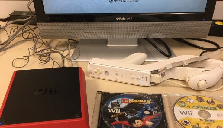 Nintendo Wii Mini Crimson Console Bundle W/ 3 Games