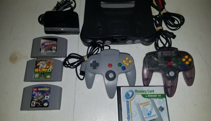 Nintendo 64 Bundle: Dusky Console, 2 Controllers, 3 Video games & Memory Card. Examined