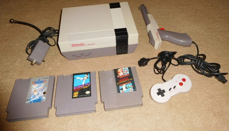 NES Nintendo System=Dogbone Controller+Zapper Gun+4 Games= Big Mario Duck Hunt
