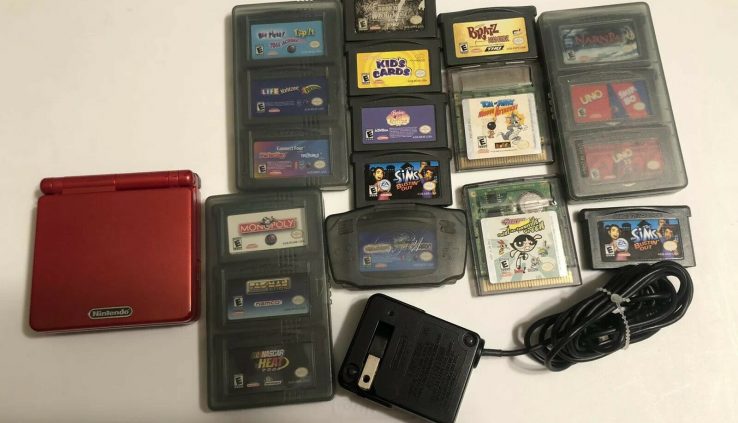 Nintendo Game Boy Advance SP Handheld System – Flame Crimson With 18 Games.