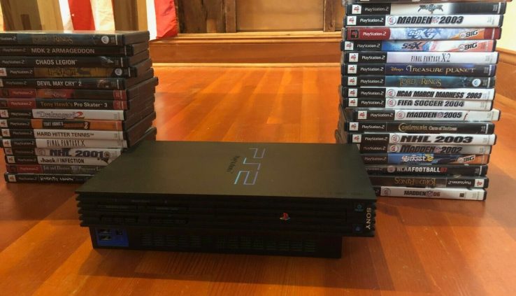 Sony PlayStation 2 Console – Dark (SCPH-39001) WITH 33 GAMES, CONTROLLER!