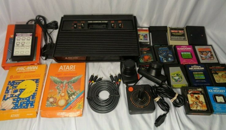 Atari 2600 BLACK “Vader” Console – A/V Modded -WITH 15 Video games!