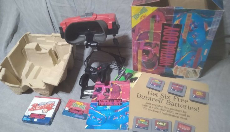 Nintendo VIRTUAL BOY Console Scheme COMPLETE IN BOX W/ 7 games TESTED